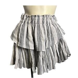 LoveShackFancy Striped Ruffle Tiered Mini Skirt Gray/White Womens Size XS Boho